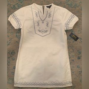 Polo Ralph Lauren Girls White Denim Shift Dress w Blue Embroidery Sz 16. NWT!